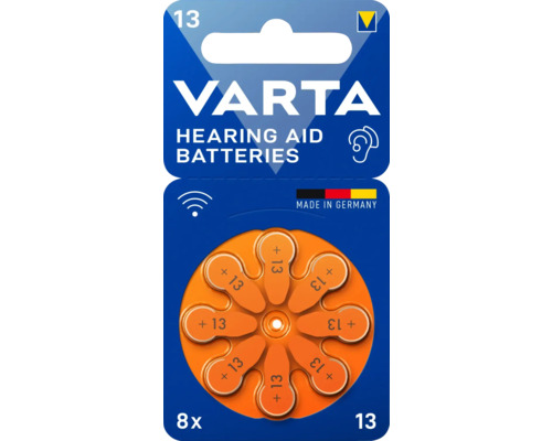 Baterii aparat auditiv Varta 13 1,45V, pachet 8 bucăți Baterii pentru aparate auditive Varta, dimensiunea 13, 8 bucăți