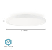 Plafonieră albă cu dimensiunile de 293 milimetri diametru și 35 milimetri înălțime