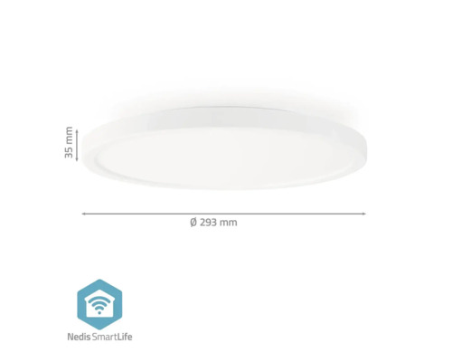 Plafonieră albă cu dimensiunile de 293 milimetri diametru și 35 milimetri înălțime