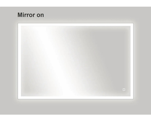 Oglindă dreptunghiulară cu iluminare LED aprinsă