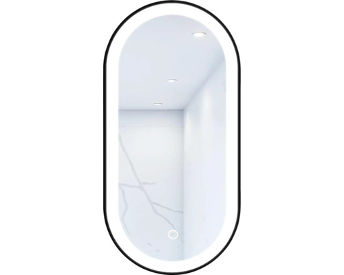 Oglindă baie cu LED Cordia Oval Line Premium 100x50 cm ramă neagră senzor Touch IP 44