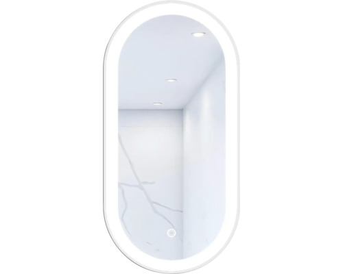 Oglindă baie cu LED Cordia Oval Line Premium 100x50 cm ramă albă senzor Touch IP 44