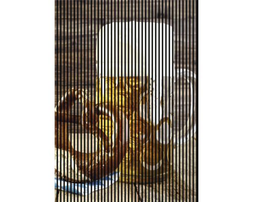 Panou riflaj acustic imprimat digital Bere 1 19x1693x2400 mm Cană de bere cu covrig pe o masă