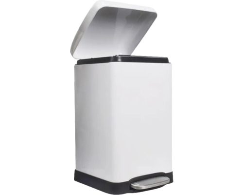 Coș de gunoi alb cu pedală și capac deschis