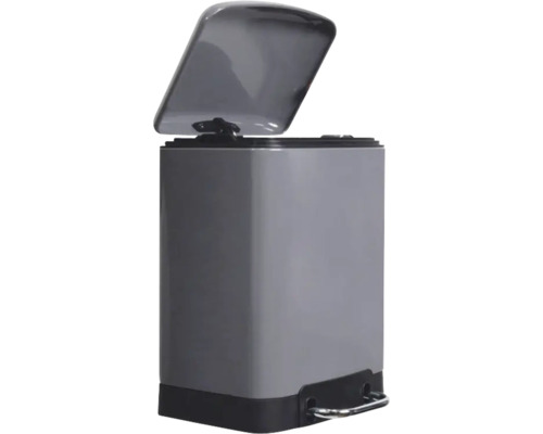 Coș de gunoi metalic cu pedală și capac deschis