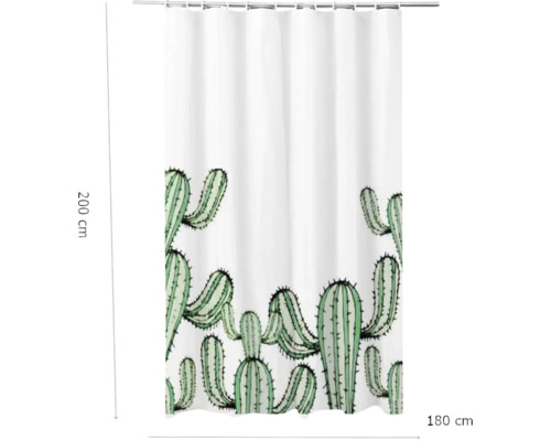 Cortină de duș cu motiv cactus, 180 cm lățime și 200 cm înălțime
