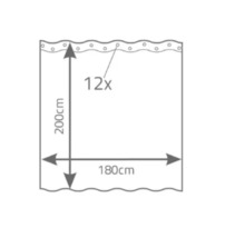 Dimensiunile unei perdele de duș: 200 cm înălțime, 180 cm lățime, 12 ochiuri
