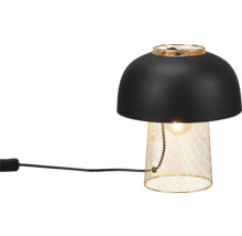 Lampă de masă cu abajur negru și cadru metalic auriu