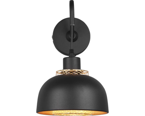 Lumină de perete neagră cu abajur semicircular.