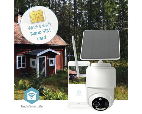 Cameră de supraveghere Nedis SmartLife Full HD 1080p, dual audio, pentru exterior IP65, GSM 4G, albă