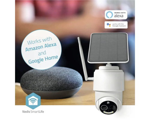 Cameră de securitate cu panou solar, compatibilă cu Amazon Alexa și Google Home