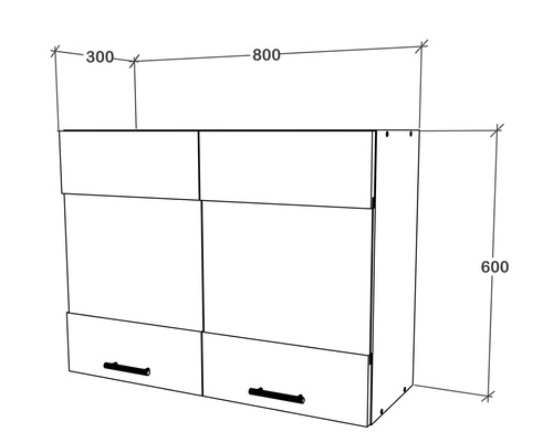 Desen tehnic al unui dulap suspendat cu dimensiunile de 600, 800 și 300 milimetri