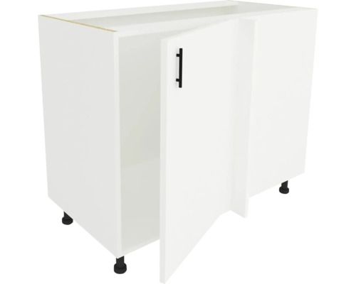 Dulap inferior de bucătărie alb cu ușa deschisă