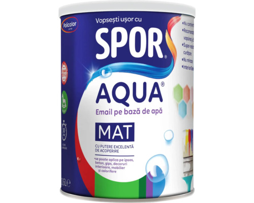 Email mat pe bază de apă Spor Aqua negru grafit 0,6 l Email mat pe bază de apă Spor Aqua negru grafit 0,6 l