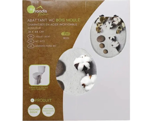 Ambalaj pentru un capac de WC din lemn cu motiv de bumbac și balamale din oțel inoxidabil, dimensiunea 38 x 44 cm