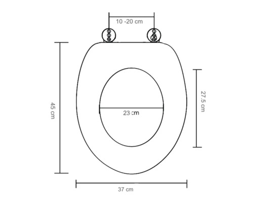 Desen tehnic al unui capac de toaletă cu dimensiunile de 45 pe 37 de centimetri