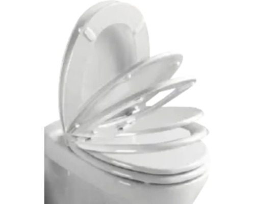 Un capac de toaletă alb cu închidere lentă pe o toaletă