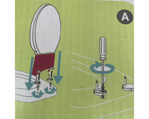 Ilustrație a montării unui capac de toaletă cu o șurubelniță