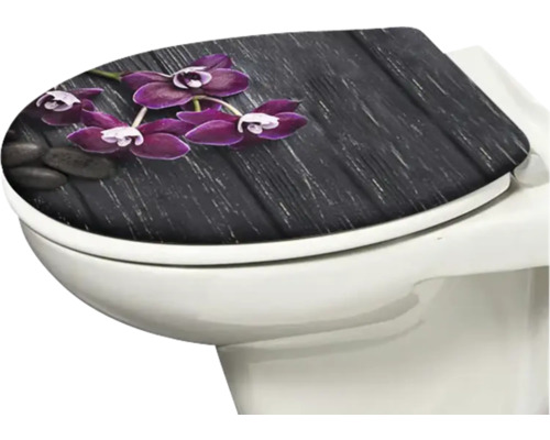 Capac de toaletă cu motiv de orhidee și piatră