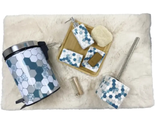 Set de baie cu coș de gunoi, dozator de săpun, săpunieră, perie și perie de toaletă