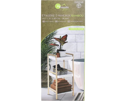 Raft Frandis cu trei niveluri din bambus, 35,5 x 33 x 80 cm