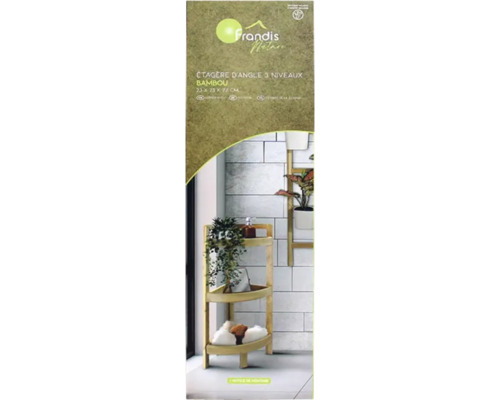 Raft de colț Frandis Nature cu trei niveluri din bambus în baie.