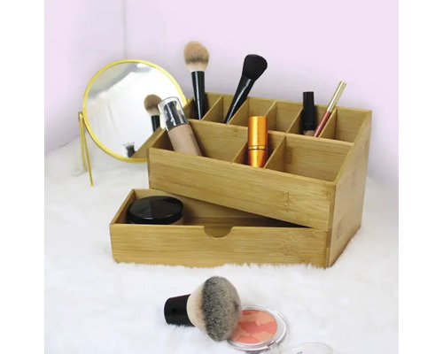Organizator de cosmetice din bambus cu compartimente și sertar
