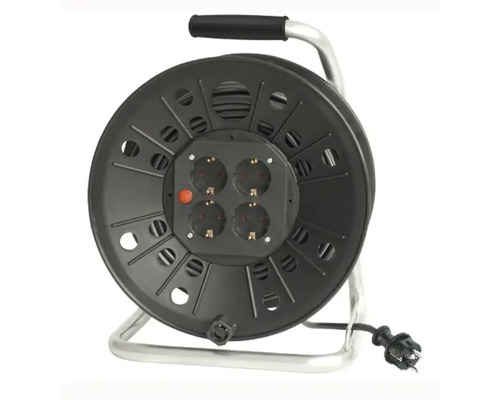 Prelungitor electric pe tambur de plastic 4 prize 40m cablu PVC 3x2,5 mm² Tambur de cablu cu patru prize și mâner