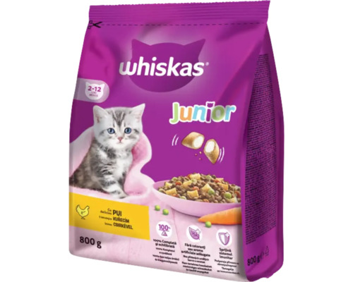Hrană uscată pentru pisici Whiskas Junior cu pui 800 g Whiskas Junior hrană uscată pentru pisici, 800 grame