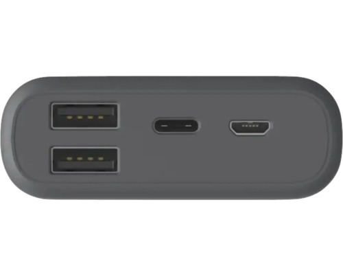 Porturi ale unui încărcător portabil: două USB-A, unul USB-C și unul Micro-USB