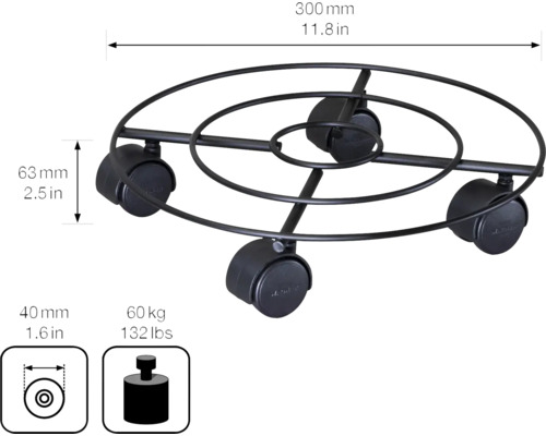 Suport pentru plante din metal, diametru 300 milimetri, cu o capacitate maximă de încărcare de 60 kilograme