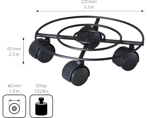 Suport cu rotile cu dimensiuni