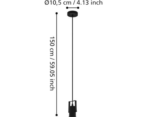 Dimensiunile unei lămpi suspendate: 150 centimetri lungime și 10,5 centimetri diametru