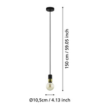 Lumină suspendată cu dimensiunile de 150 cm înălțime și 10,5 cm diametru