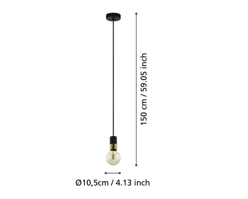 Lumină suspendată cu dimensiunile de 150 cm înălțime și 10,5 cm diametru
