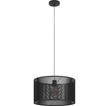 Lumină suspendată cu abajur din plasă metalică neagră și sursă de lumină