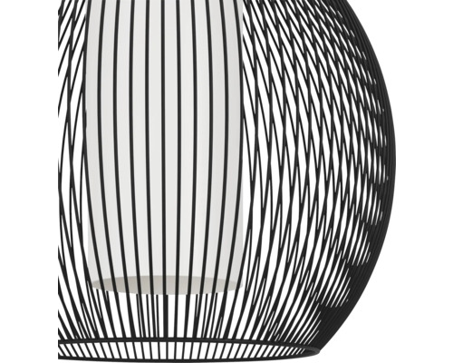 Lumină suspendată cu cadru din sârmă neagră și difuzor cilindric