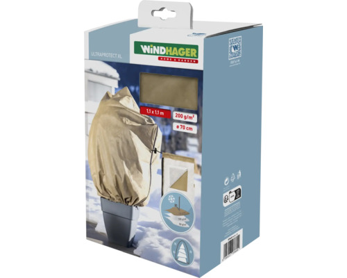 Husă protecție iarnă plante Windhager Ultraprotect L 1,1x1,1 m 200 g/m² bej Husa pentru plante Windhager Ultraprotect XL în ambalajul produsului