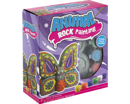 Set de pictură pe piatră cu animale în cutie cu vopsele și pensulă