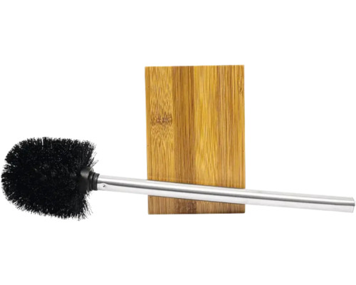 Perie de toaletă cu suport din bambus și oțel inoxidabil