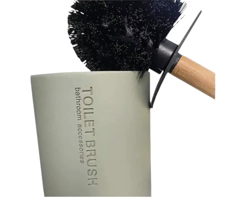 Perie de toaletă cu suport din ceramică și lemn