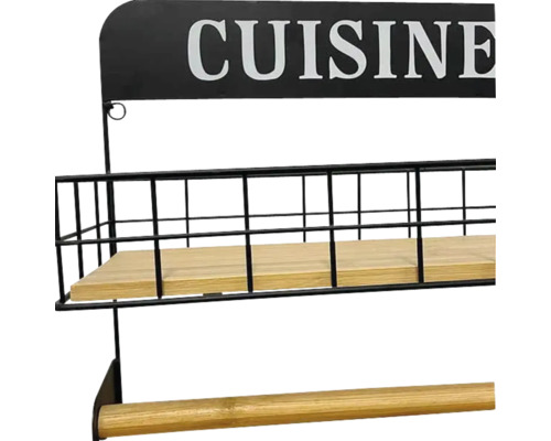 Raft de bucătărie cu raft din lemn și suport pentru prosop