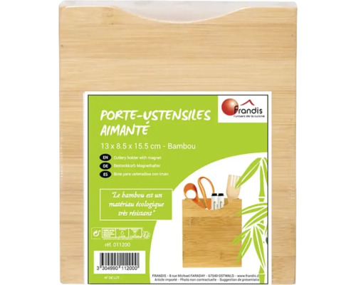 Suport magnetic pentru tacâmuri Frandis din bambus, 13 x 8,5 x 15,5 cm