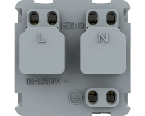 Vizualizare detaliată a unei inserții de comutator cu marcajele L, N și simbolul de împământare