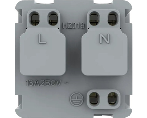 Partea din spate a unei inserții de comutator cu marcajele fază, nul și împământare