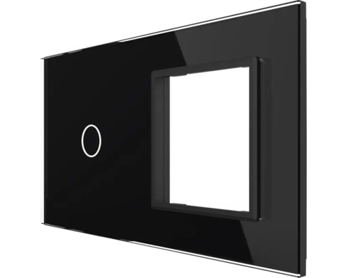 Panou din sticlă Livolo negru, pentru 1 x întrerupător simplu cu touch și 1 x ramă priză simplă