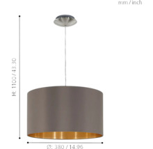 Lumină suspendată cu abajur rotund și interior auriu