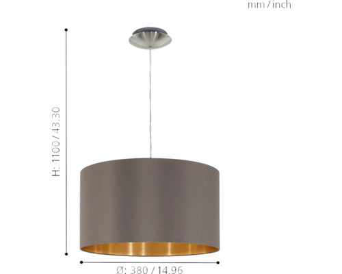 Lumină suspendată cu abajur rotund și interior auriu
