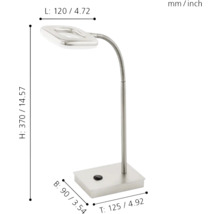 Lampă de masă cu LED de culoare argintie cu lampă de lectură flexibilă