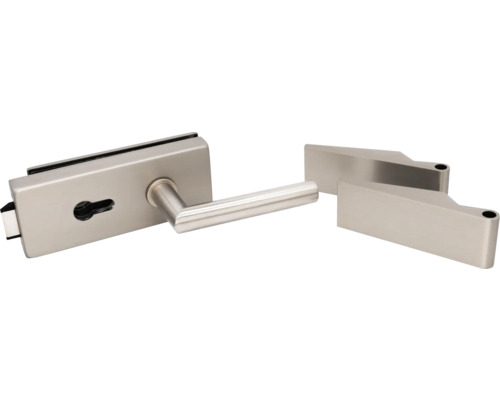 Încuietoare pentru uși de sticlă cu mâner și material de fixare